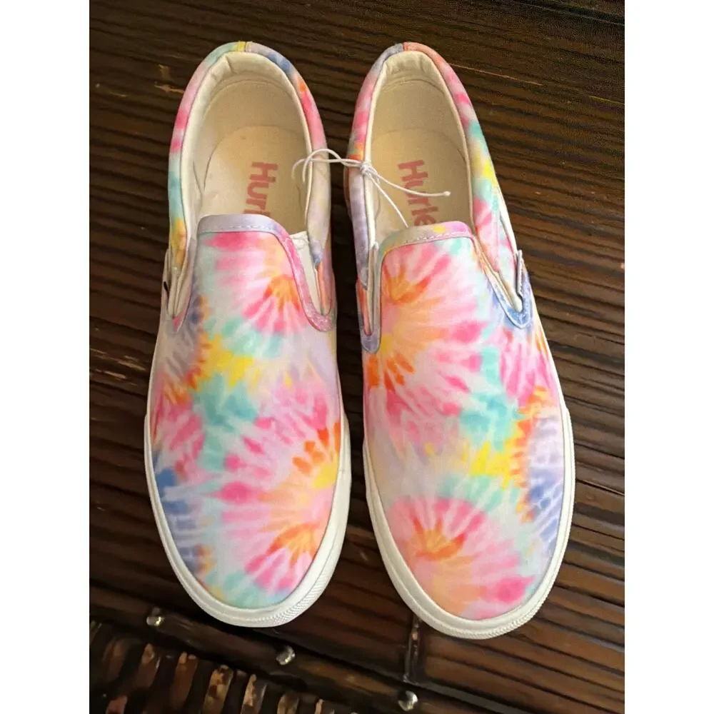 NEW Hurley Canvas Slip on Sneakers Girls Size 4 Pink Blue Purple Tie Dye Whimsy